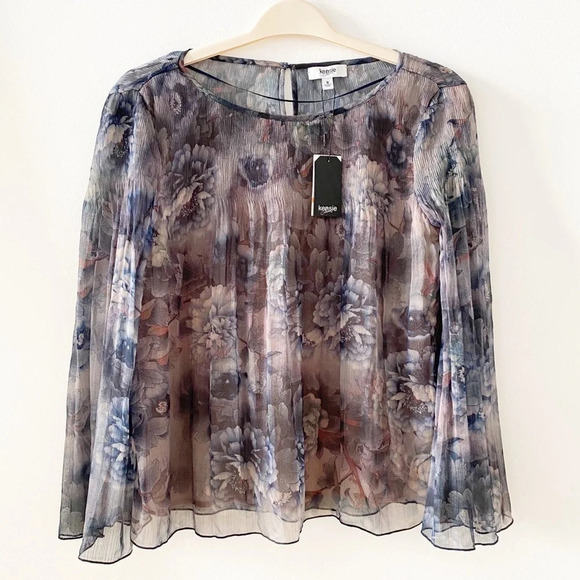 NWT Kensie Sheer Flowy Top Tunic Floral Blouse Small Purple Lined Spring Work - Picture 3 of 5
